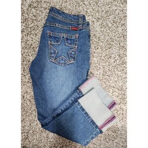 TILT Womens‎ Capri Jeans Sz 3 Blue Denim Barbie Pink Accent Low Rise Star Pocket